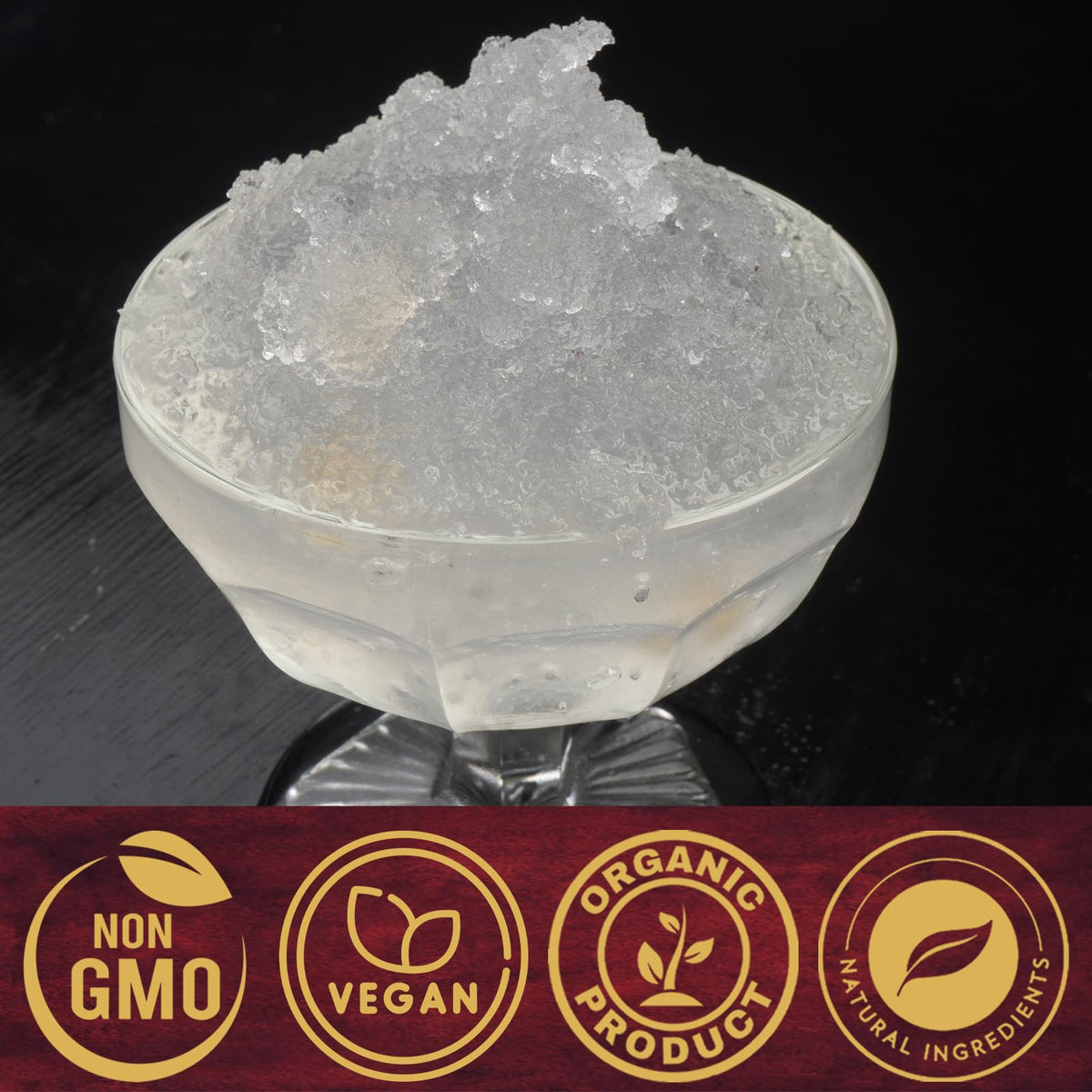 Measuring spoon ladling Gond Katira for precise plant-based thickening in drinks.