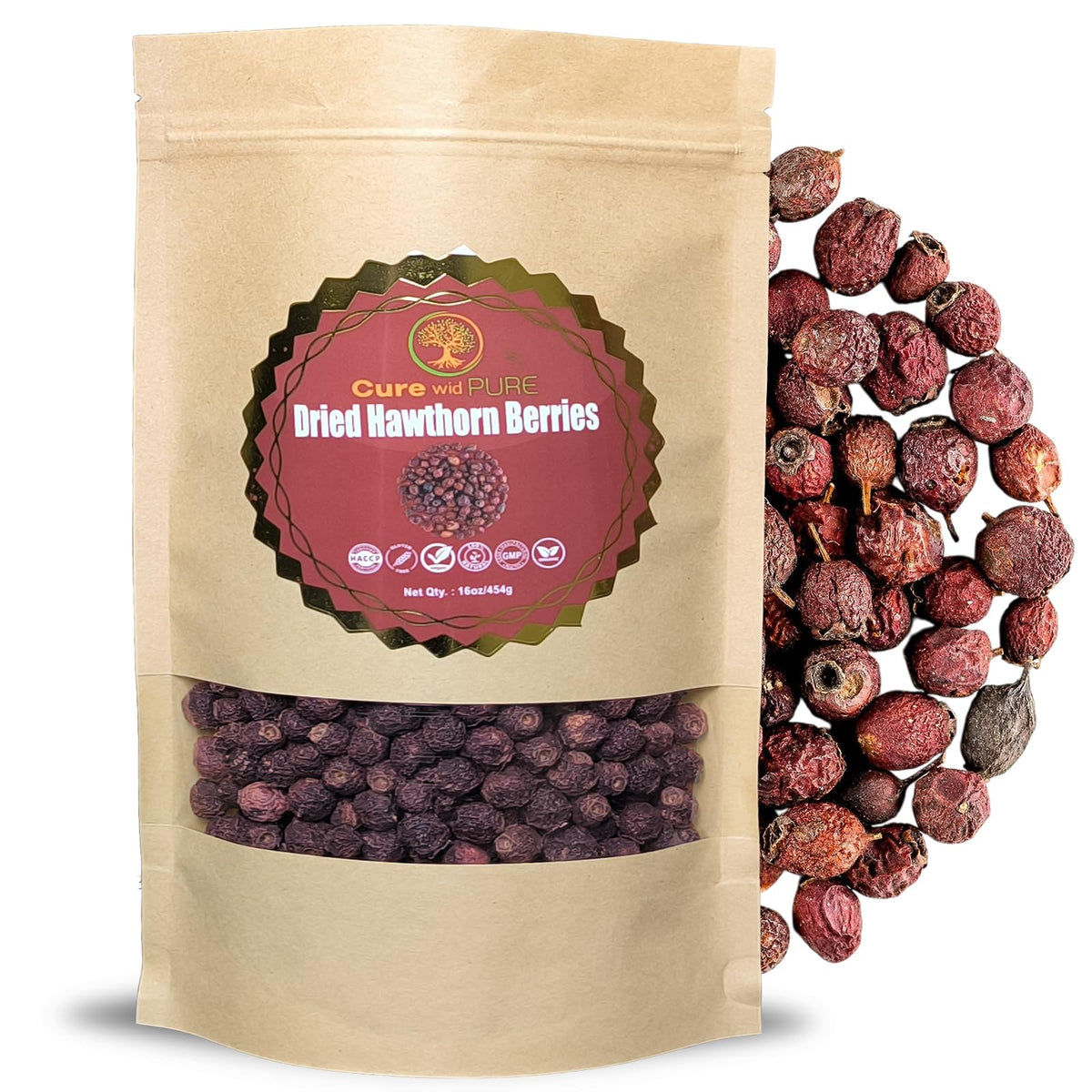 Cure Wid Pure hawthorn tea bag in cup for caffeine free daily heart friendly ritual