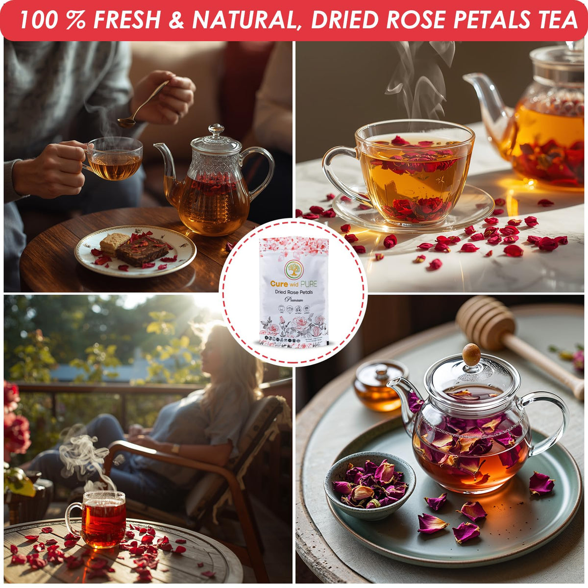 Cure wid Pure rose petals for cocktails, adding color and fragrance.