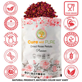 Cure wid Pure rose petals for tea, infusing floral aroma.