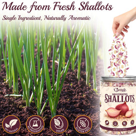 Curnue dehydrated shallots jar closeup aroma reveals natural savory sweetness.