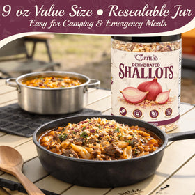 Curnue dehydrated shallots in stir-fry for rapid aromatics.