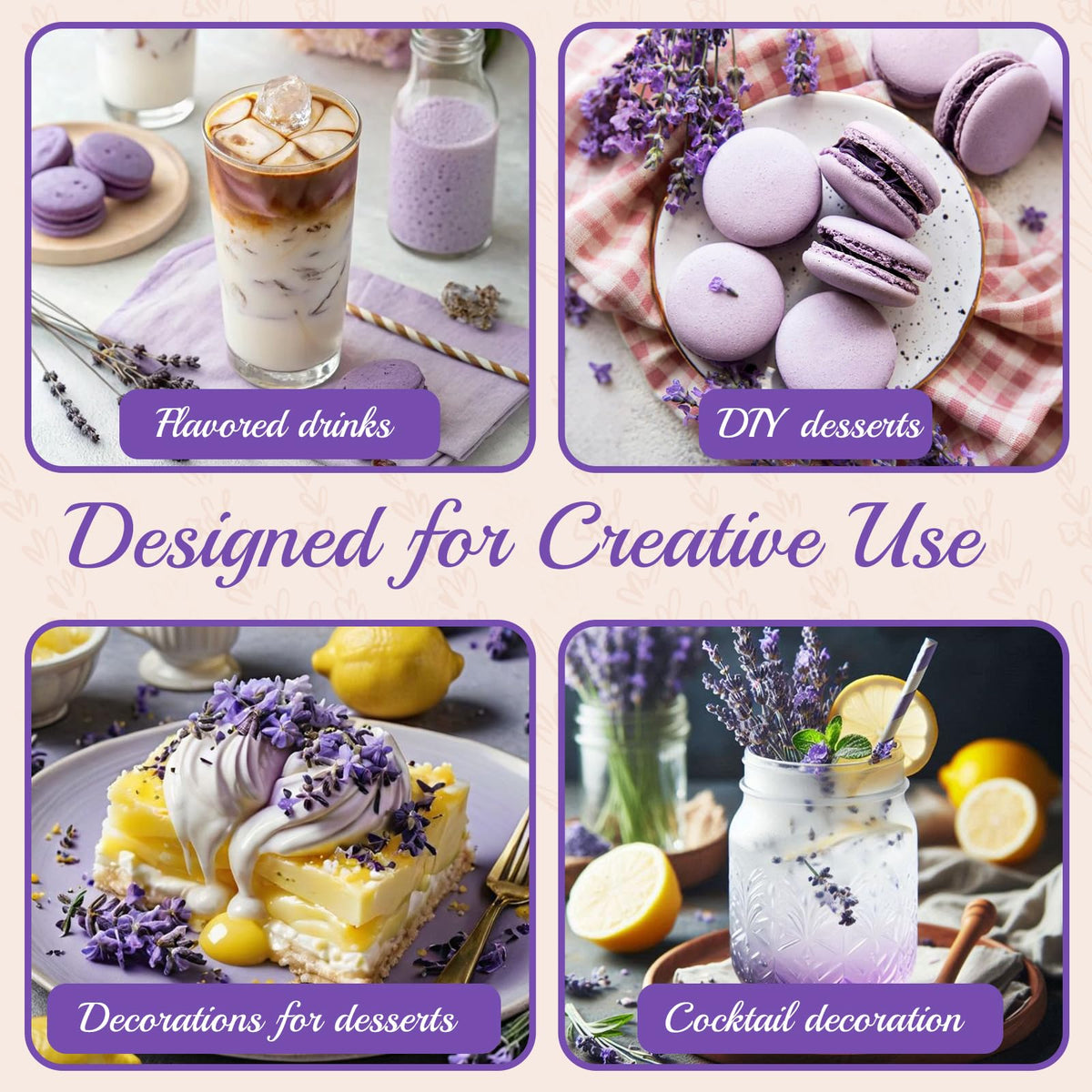 Curnue dessert lavender garnish elevates cakes and pastries