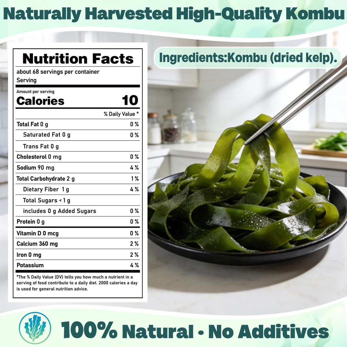 Curnue kombu seaweed salad bowl with delicate kelp texture.