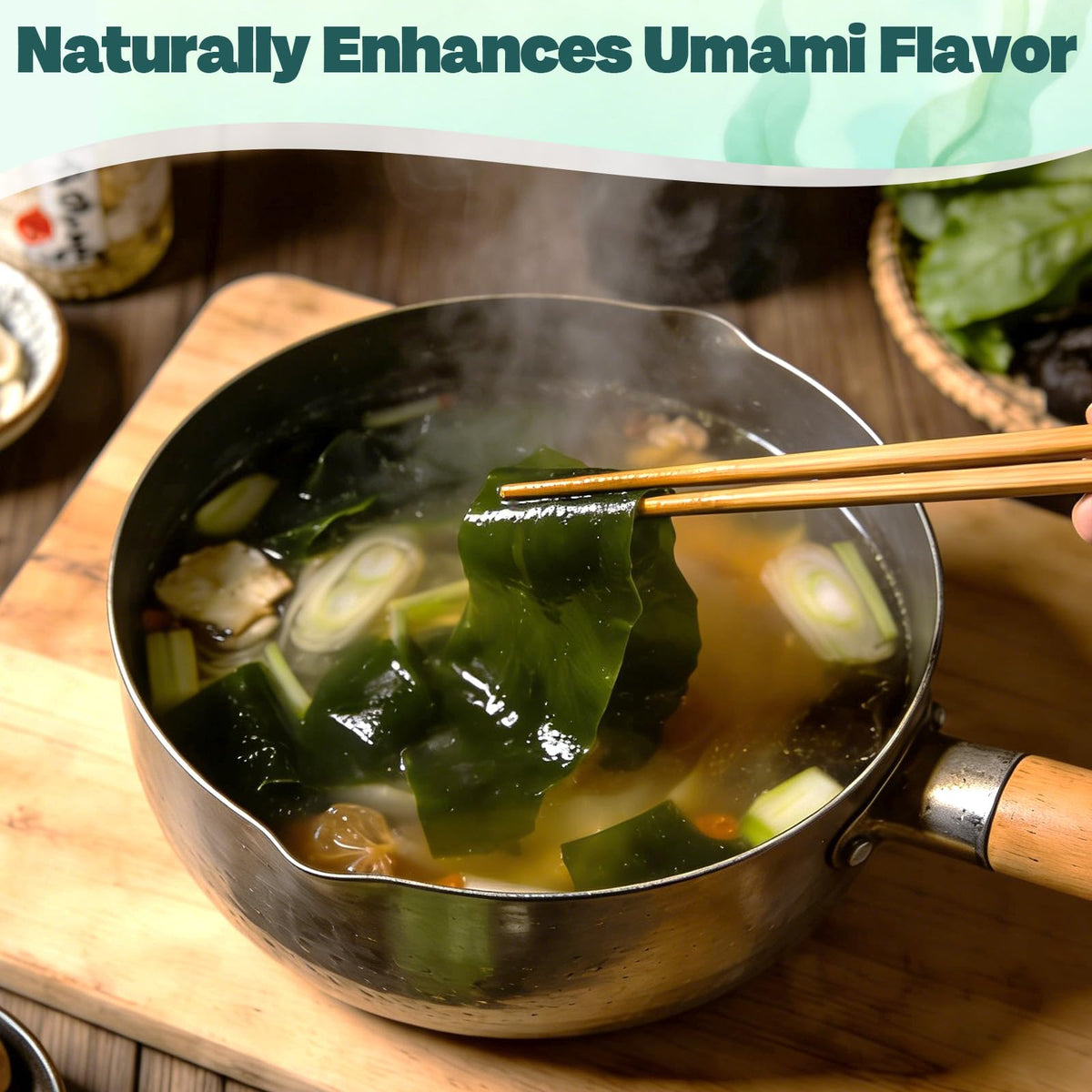 Curnue kombu soaked seaweed strips ideal for miso or dashi.