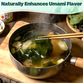 Curnue kombu soaked seaweed strips ideal for miso or dashi.