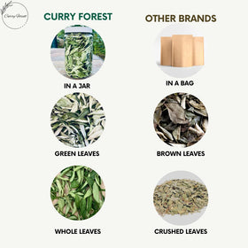 CurryForest air-dried leaves preserve color and aroma in a clear jar
