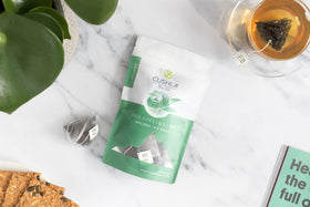 CUSHLA decaf oolong hot brew in a cup highlighting smoky woodsy notes