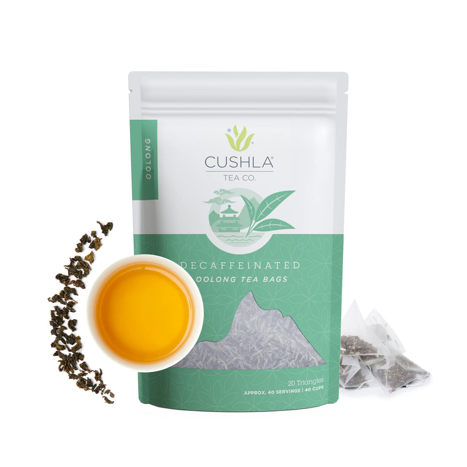 CUSHLA Decaf Oolong tea bags steeping to release smoky aroma