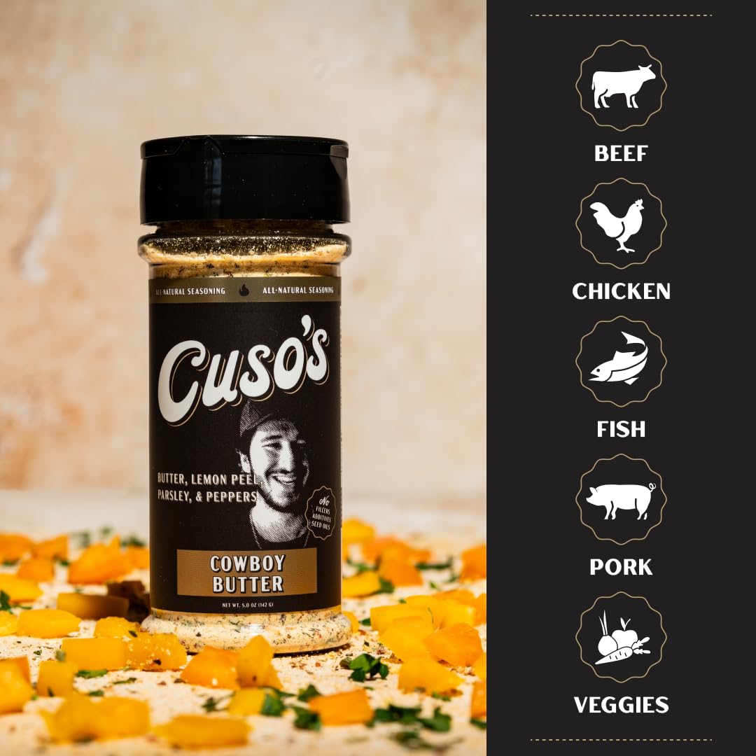 Cuso Cuts Cowboy Butter Seasoning uses all-natural ingredients for clean flavor.