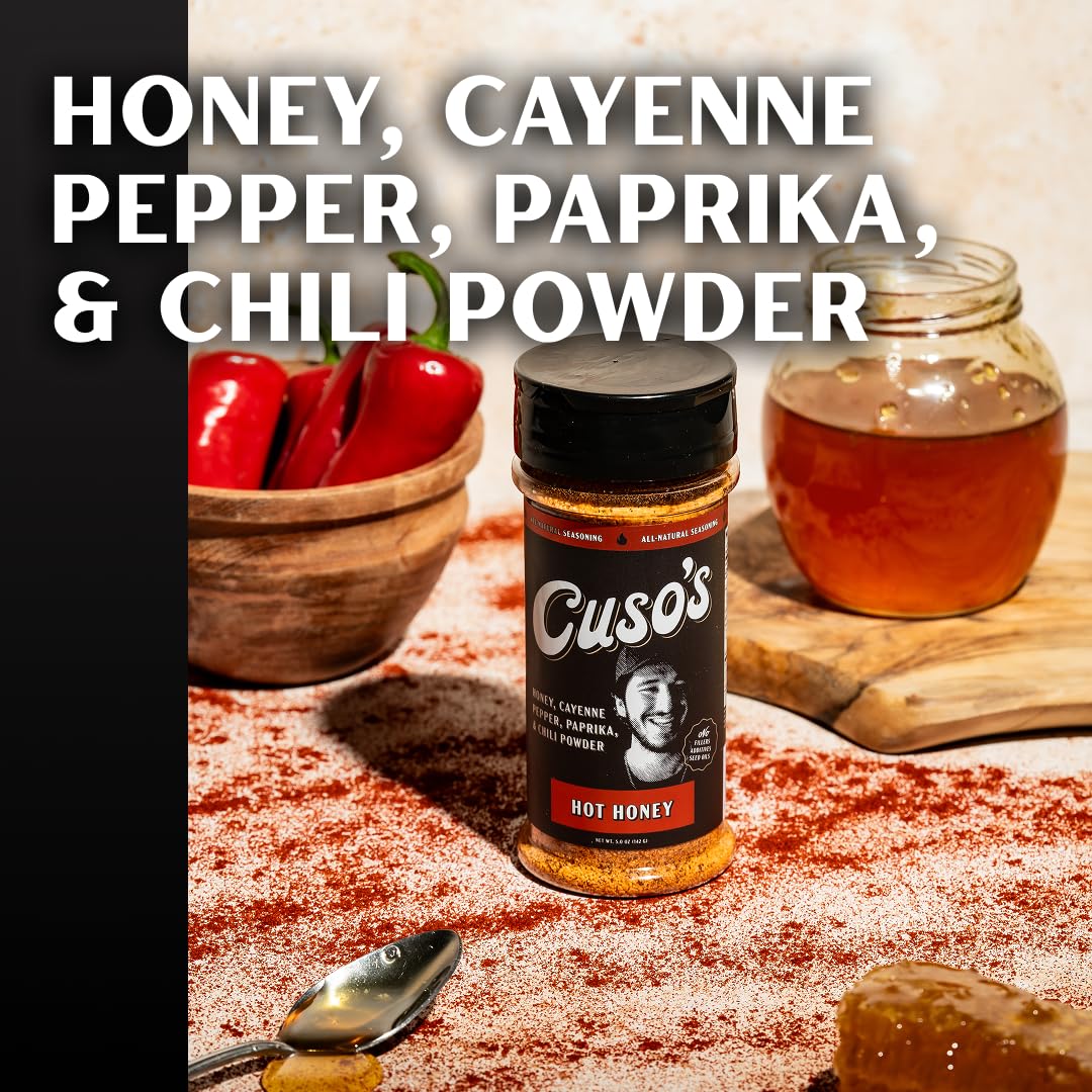 Pouring Cuso's Cuts Hot Honey BBQ rub over ribs for smoky-sweet grilling.