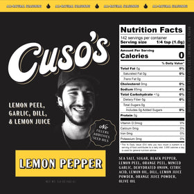 Cuso Cuts Lemon Pepper BBQ Rub bottle pour for quick, easy marinades.