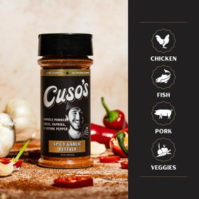 Cuso Cuts Spicy Garlic Buffalo Rub on pork rib smoking scene