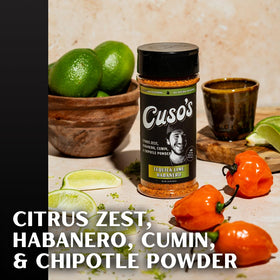 Cuso Cuts Tequila Lime Habanero seasoning on raw pork for fajita-ready flavor.