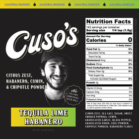 Cuso Cuts Tequila Lime Habanero label close-up highlighting heat level and aroma.