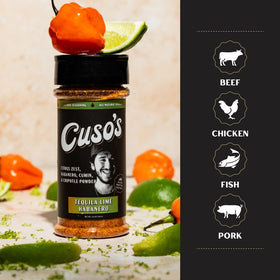 Cuso Cuts Tequila Lime Habanero rub on chicken for vibrant dinner prep.