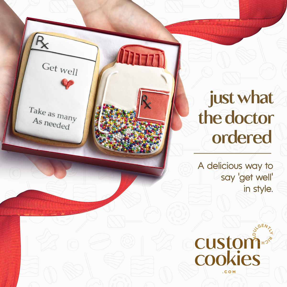 Custom Cookies Get Well: individually wrapped cookies preserve freshness for gifting