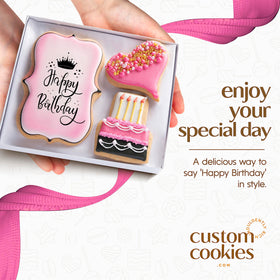 Custom Cookies hand-decorated birthday cookies, vibrant colors perfect for a festive surprise.