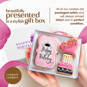 Custom Cookies personalized birthday message on top, adds a thoughtful, picture-perfect touch.