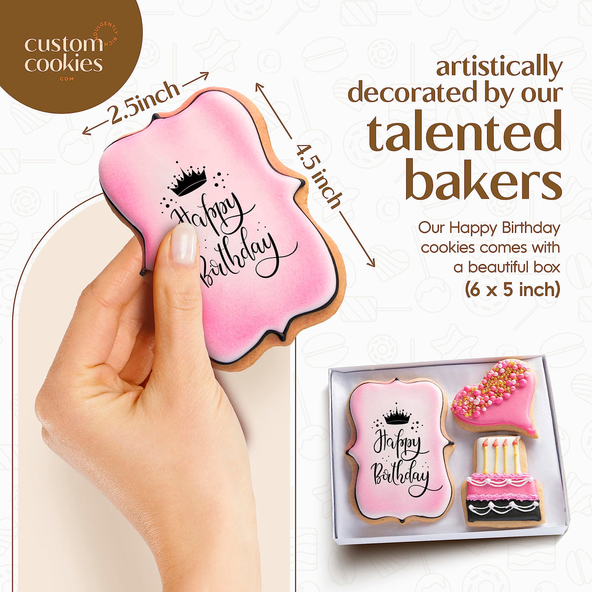 Custom Cookies pink heart themed cookies, ideal for a heartfelt birthday celebration.