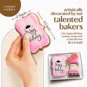 Custom Cookies pink heart themed cookies, ideal for a heartfelt birthday celebration.