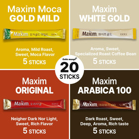 Cutie Mango Maxim Mocha Gold Mild 5 sticks with creamy mocha notes for comfort.