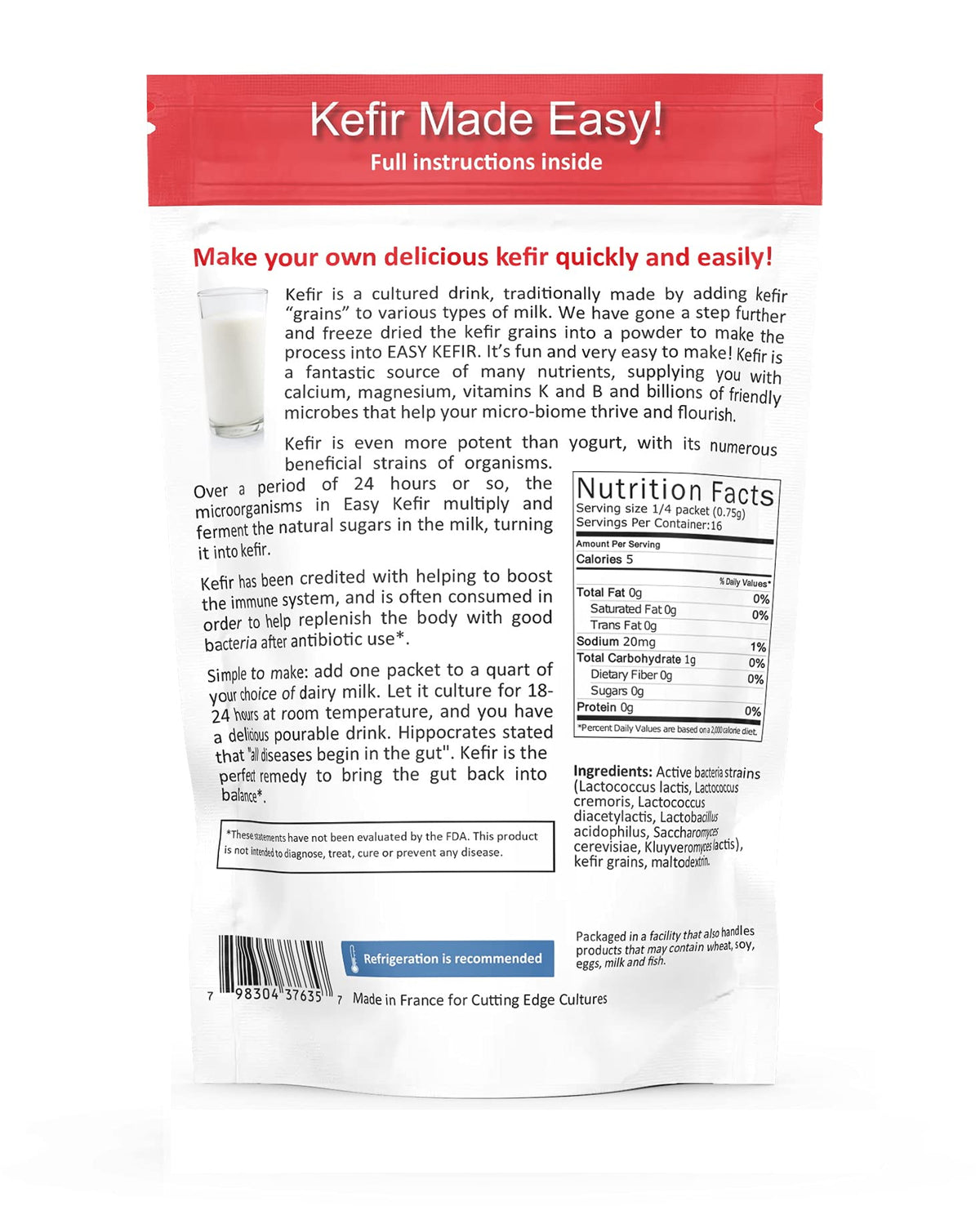 Cutting Edge Cultures Kefir powder scoop with sachets enables quick at-home fermentation