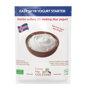 Cutting Edge Cultures Easy Skyr Starter packet ready to mix with milk for rich yogurt