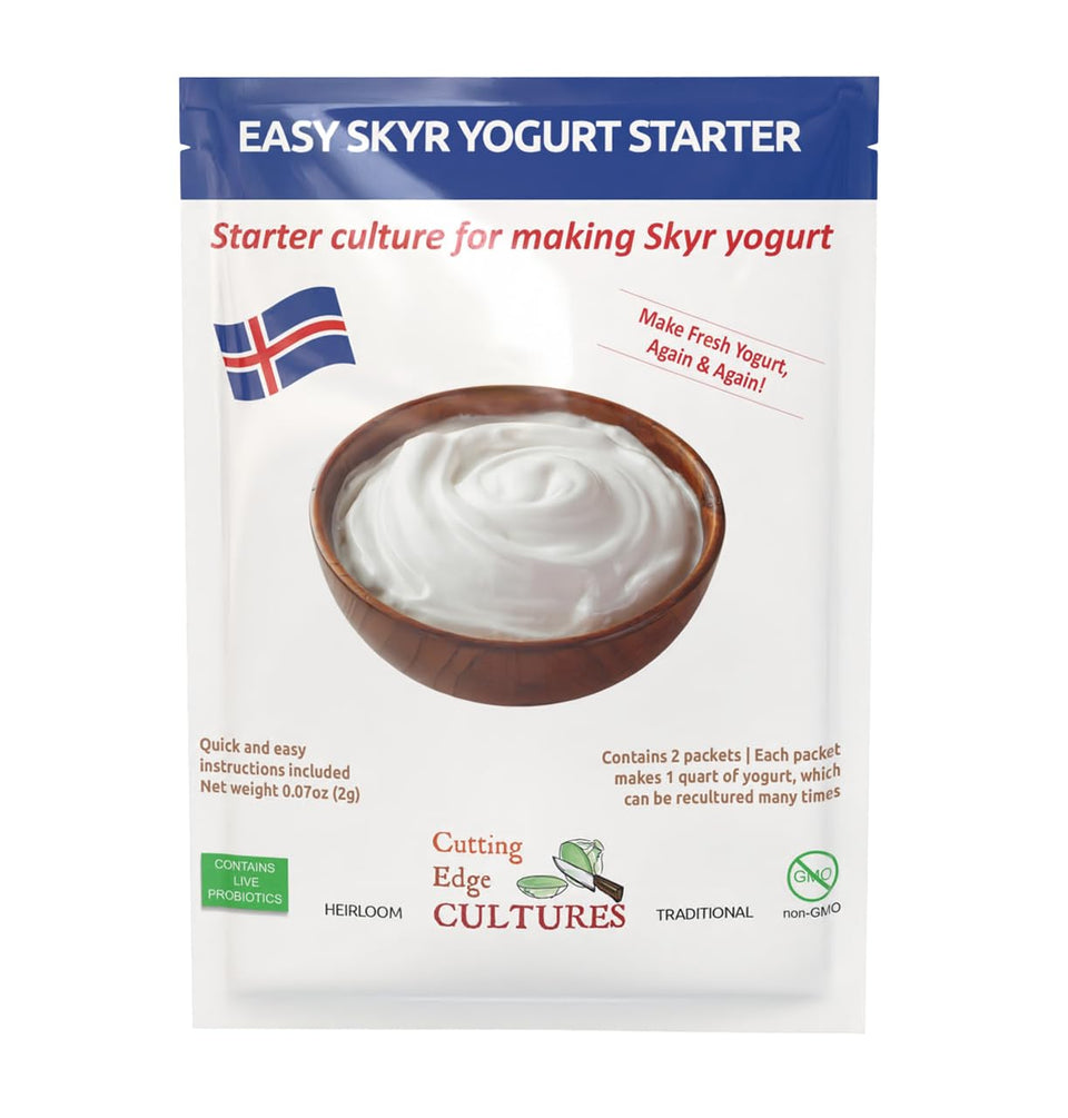 Cutting Edge Cultures Easy Skyr Starter packet ready to mix with milk for rich yogurt