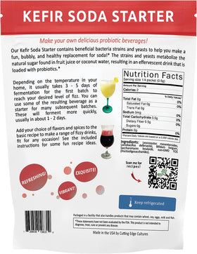 Cutting Edge Cultures kefir soda 8g packet showing compact starter.