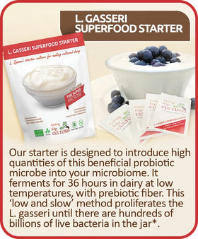 Cutting Edge Cultures L. Gasseri SuperFood culture jar displaying dense starter