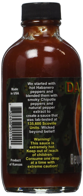 Da'Bomb Beyond Insanity bottle closeup shows fiery heat for adventurous cooking.