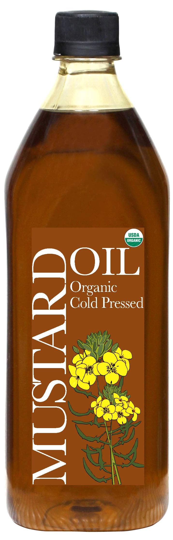 Daana mustard oil bottle with closed cap, rich amber color for cooking.