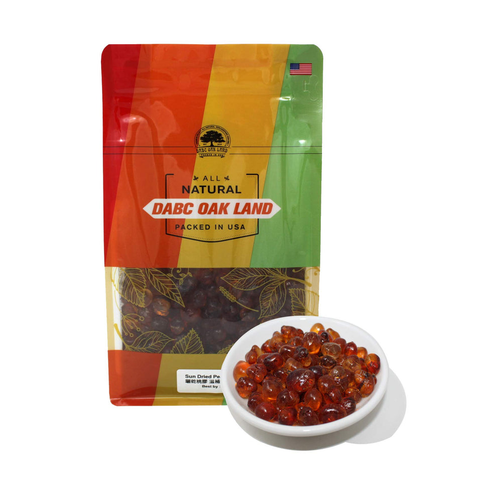 DABC OAK LAND wild peach gum in bag, natural edible resin for desserts.