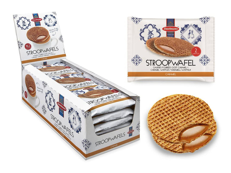 Daelmans caramel wafers box, ideal for sharing with friends.