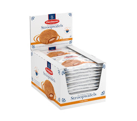 Daelmans Stroopwafel caramel bite closeup, creamy center and caramel filling.