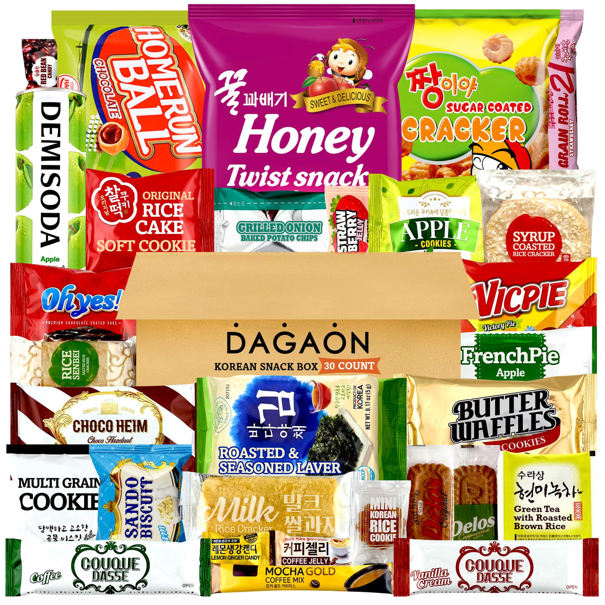 Dagaon Korean Snack Box front view, gift-ready presentation.