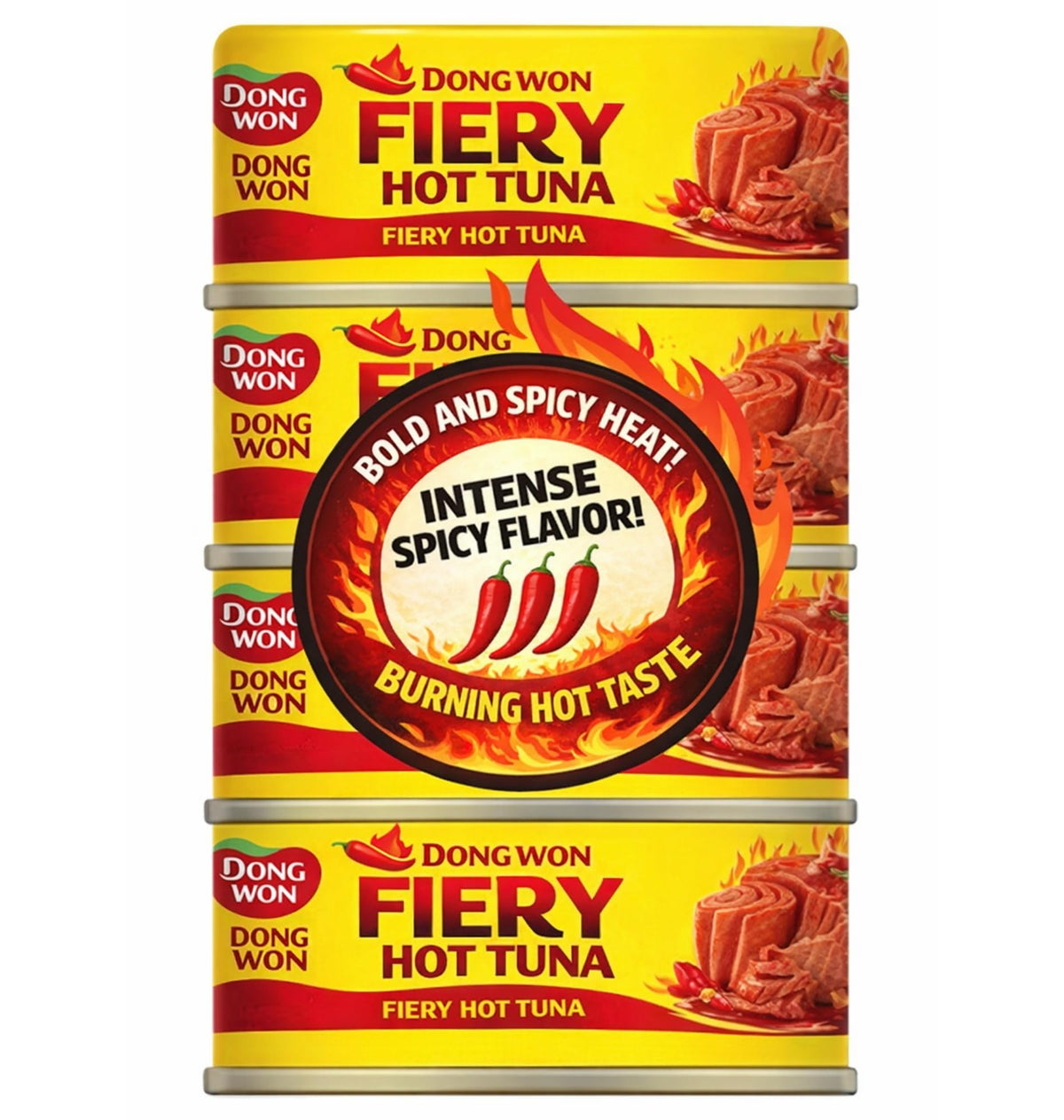 DAHLORE Dongwon Ultra Spicy Tuna 4-pack packaging, ideal for stocking up on quick meals.