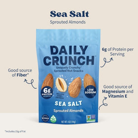 Daily Crunch dehydrated nuts snack closeup, crisp bites with no oil.