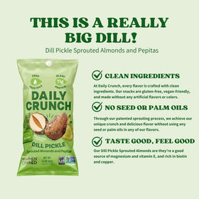 Daily Crunch dill-pickle-flavor bags showcasing bold taste for on-the-go snacking