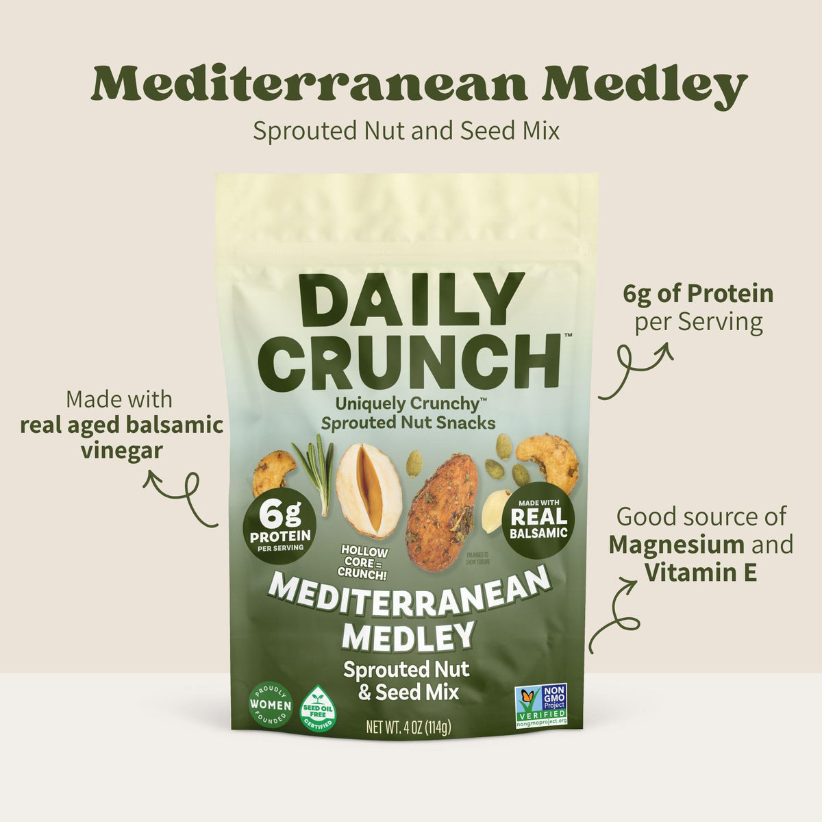 Daily Crunch on-the-go snack pack held in hand