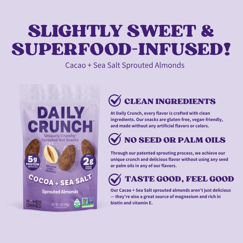 Close-up of airy, oil-free crunch from sprouted almonds.