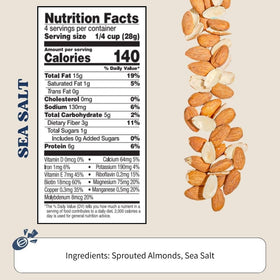 Daily Crunch sprouted almonds closeup texture, light and airy crunch for keto snacking.