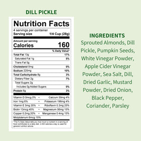 Daily Crunch sprouted almonds in dill pickle flavor close-up, crisp texture.
