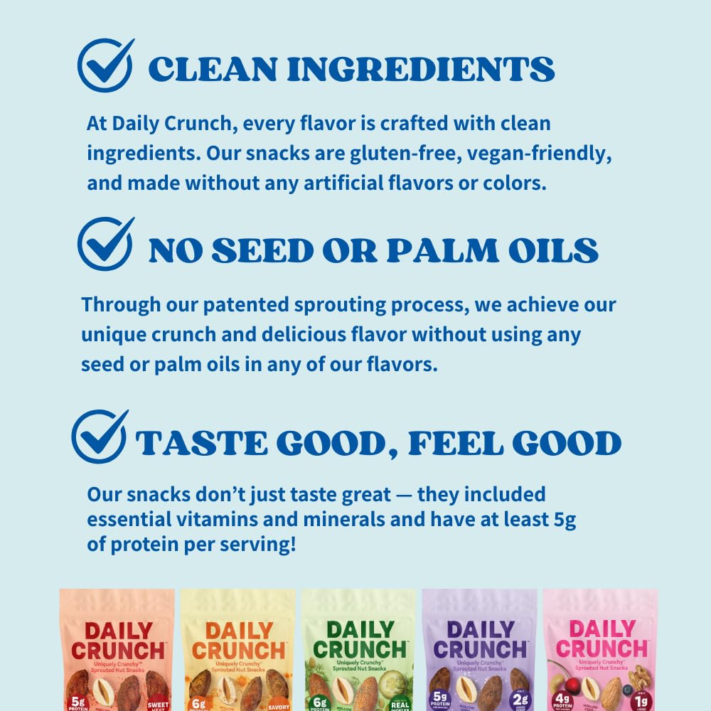 Daily Crunch Sprouted Almonds dill pickle flavor offers bold crunch for snack time.