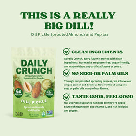 Daily Crunch sprouted almonds in dill pickle on a party platter, ideal addition.