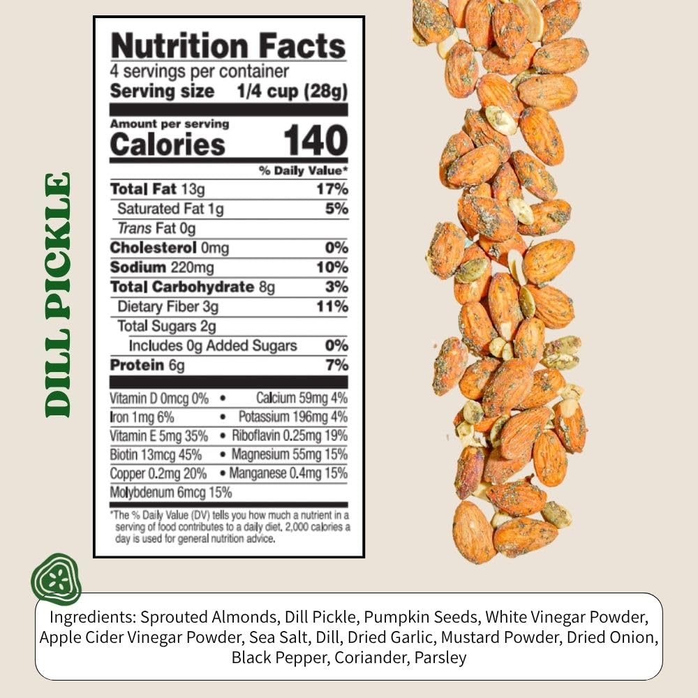Close-up of Daily Crunch dill pickle mix, crunchy texture and tangy flavor for crave-worthy munching.