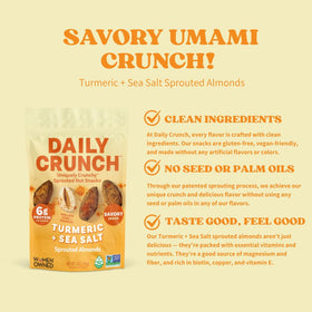 Daily Crunch turmeric sea salt coated almonds with vibrant flavor.