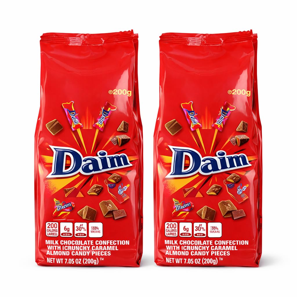 Daim chocolate bags two-pack showing almond toffee with creamy milk chocolate, great for sharing