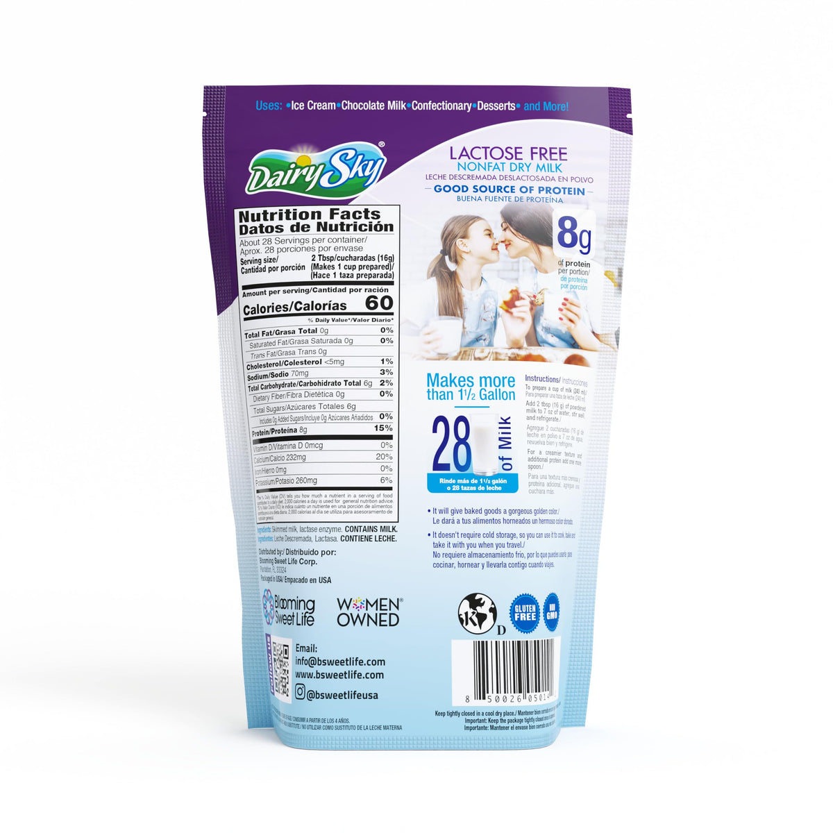 DairySky powder beside cocoa and cookies to illustrate baking-friendly ingredient.